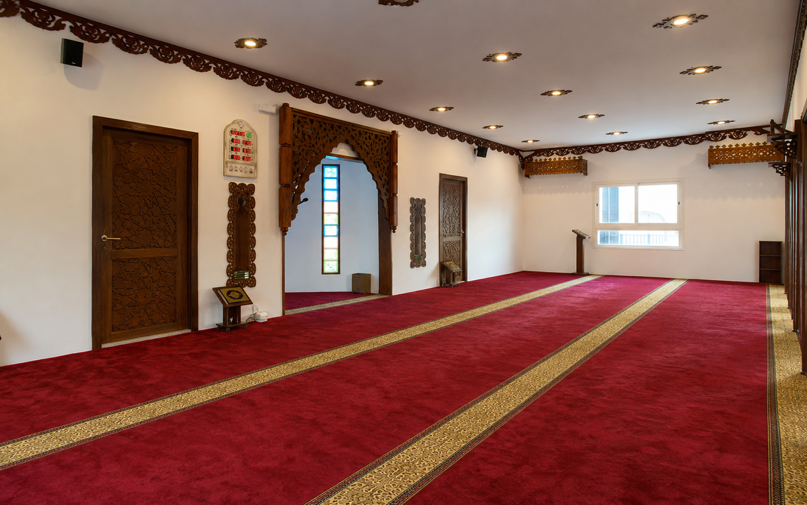 Wooden doors and ornamentation inside Shaddad Bin Aws Mosque